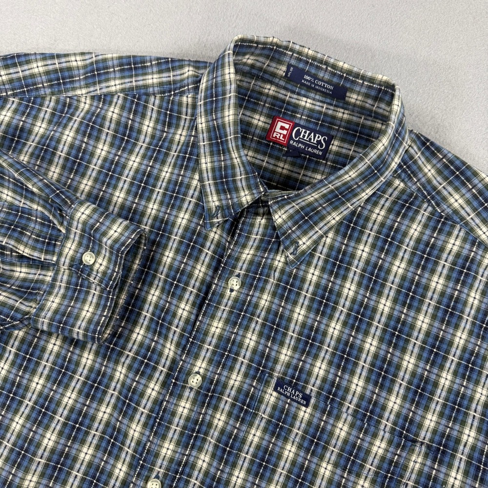 Vintage Chaps Ralph Lauren Shirt Men 2XL Green Plaid Button Down Long Sleeve